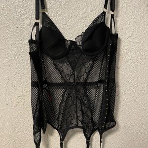 Black lace and satin lingerie chemise with garters